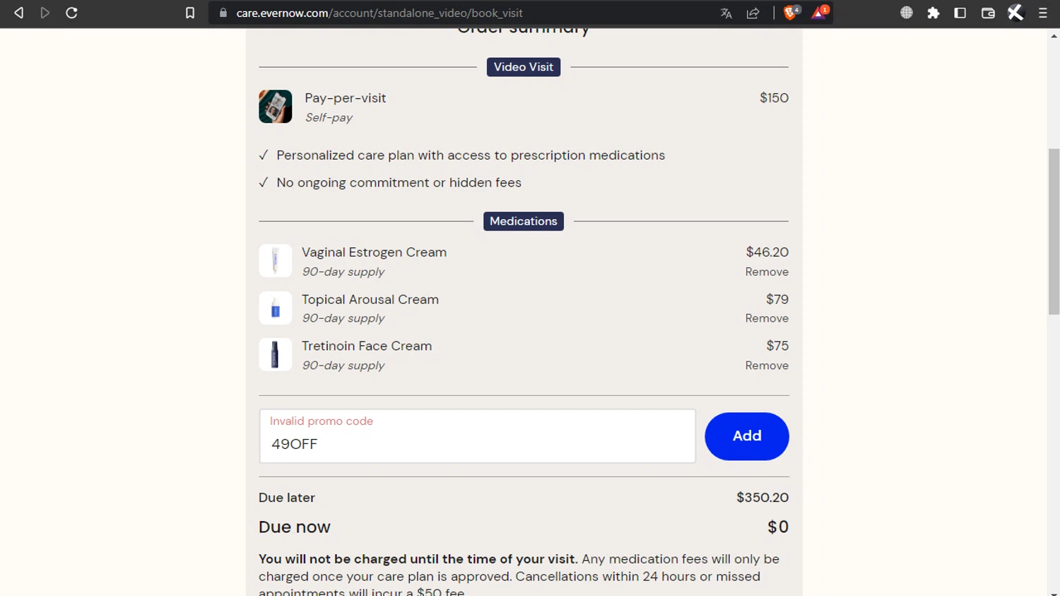 Evernow promo code screenshot showing code 49OFF applied at Evernow checkout page. Uploaded by SimplyCodes community member l2994552451687 on Dec 18, 2025