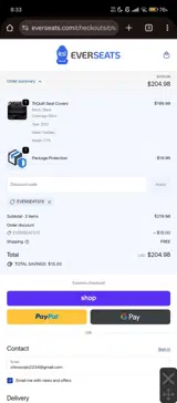 EVERSEATS15 coupon verification screenshot