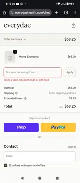 Everydae Health coupon verification screenshot
