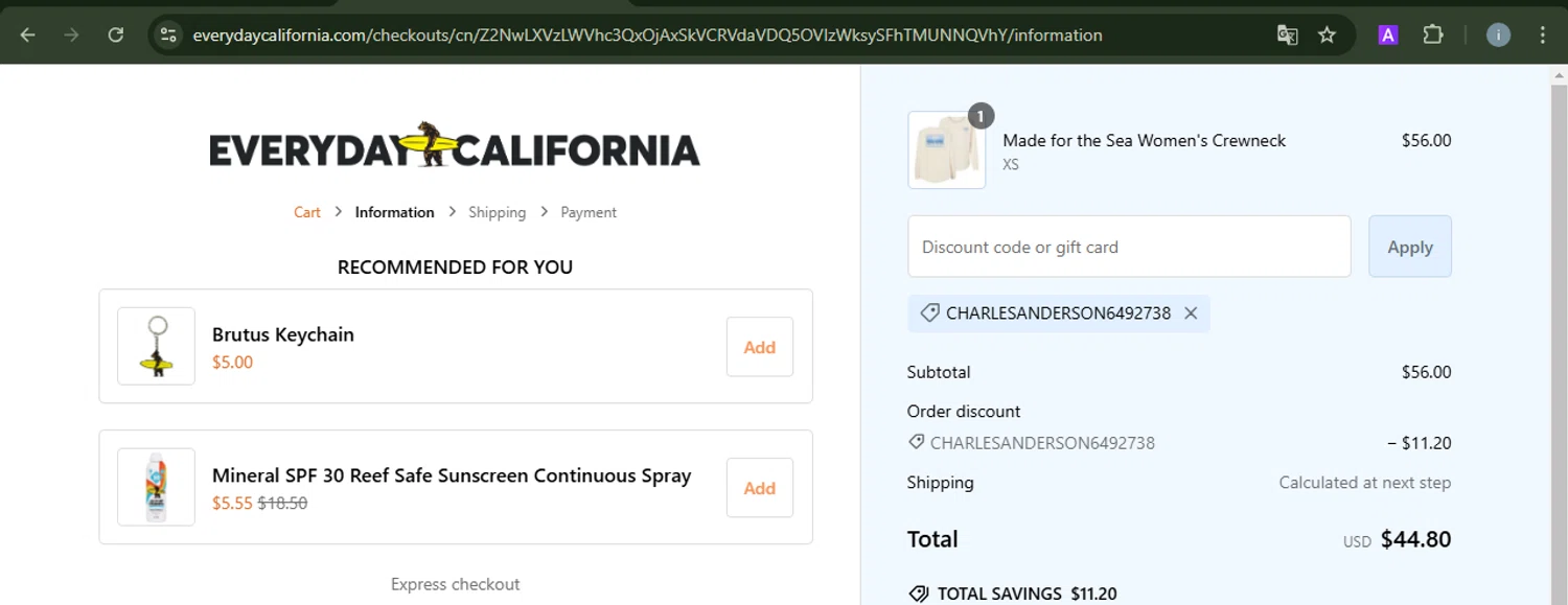 where to use Everyday California promo code box