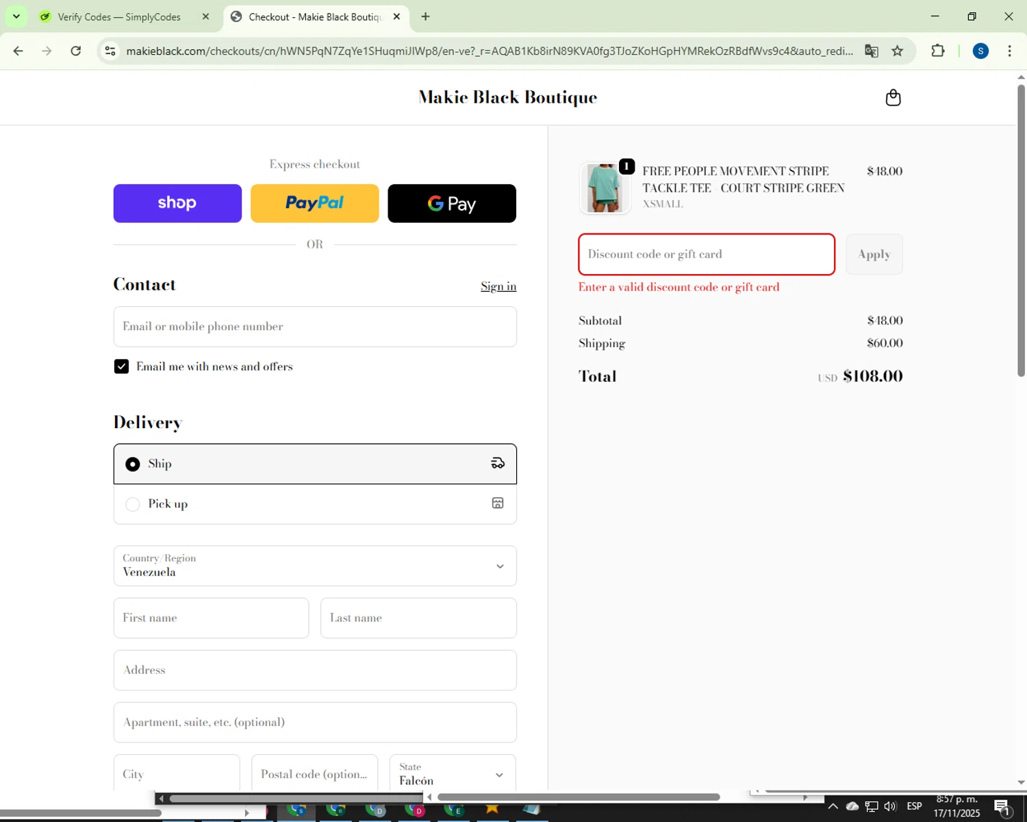 Everyday Delta coupon code screenshot showing code WELCOMEBACK applied at Everyday Delta checkout page. Uploaded by SimplyCodes community member 00000007 on Nov 18, 2025