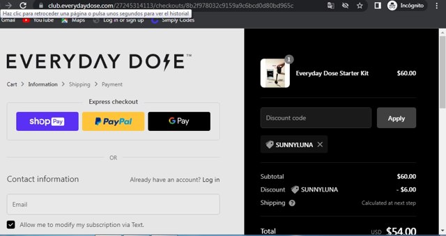 Everyday Dose checkout page showing Everyday Dose discount code box | Screenshot taken by SimplyCodes community member on Jun 6, 2022