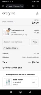 EVERYLIFE10 coupon verification screenshot
