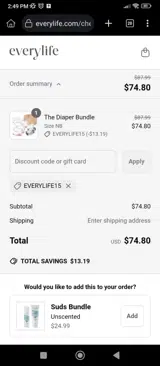 EVERYLIFE15 coupon verification screenshot