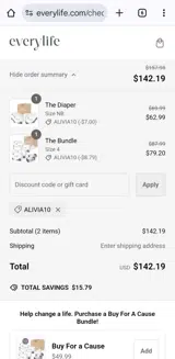 ALIVIA10 coupon verification screenshot