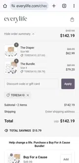 Teresa10 coupon verification screenshot