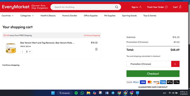 EveryMarket checkout page showing EveryMarket coupon code box | Screenshot taken by SimplyCodes community member on Aug 17, 2025