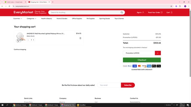 EveryMarket checkout page showing EveryMarket coupon code box | Screenshot taken by SimplyCodes community member on Aug 26, 2025