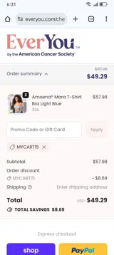 MYCART15 coupon verification screenshot