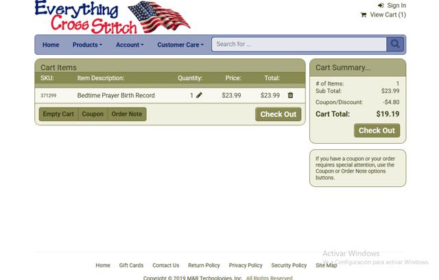 Everything Cross Stitch checkout page showing Everything Cross Stitch promo code box | Screenshot taken by SimplyCodes community member on May 24, 2025