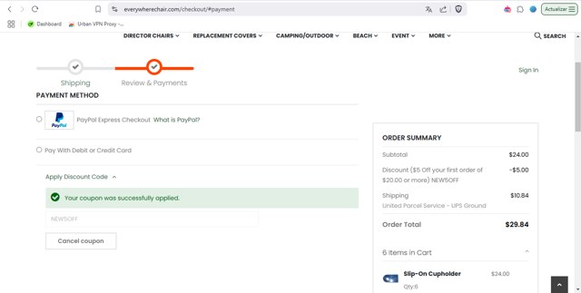 Everywhere Chair checkout page showing Everywhere Chair coupon code box | Screenshot taken by SimplyCodes community member on Mar 29, 2025