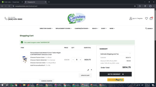 Everywhere Chair checkout page showing Everywhere Chair coupon code box | Screenshot taken by SimplyCodes community member on Jun 30, 2025