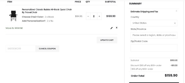 Everywhere Chair checkout page showing Everywhere Chair coupon code box | Screenshot taken by SimplyCodes community member on May 2, 2025