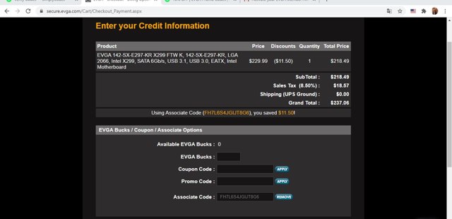 EVGA checkout page showing EVGA promo code box | Screenshot taken by SimplyCodes community member on Jul 10, 2020