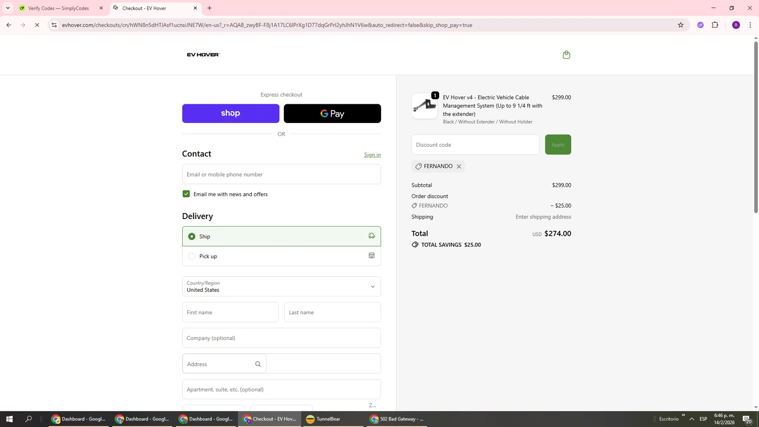 EV Hover checkout page showing EV Hover promo code box | Screenshot taken by SimplyCodes community member on Feb 14, 2026