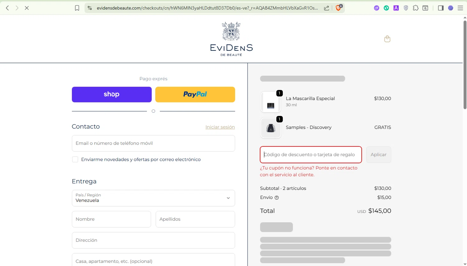 EviDens de Beaute promo code screenshot showing code BLACKFRIDAY applied at EviDens de Beaute checkout page. Uploaded by SimplyCodes community member kenisjavier on Dec 13, 2025