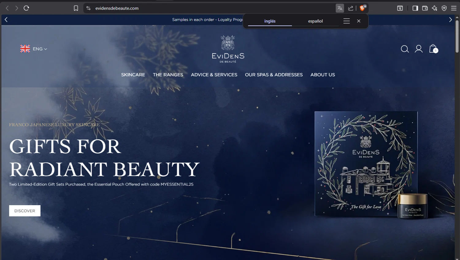 EviDens de Beaute promo code screenshot showing code MYESSENTIAL25 applied at EviDens de Beaute checkout page. Uploaded by SimplyCodes community member crischidy25 on Dec 22, 2025