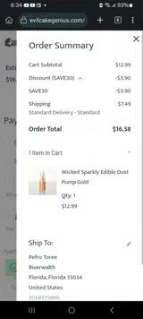 SAVE30 coupon verification screenshot