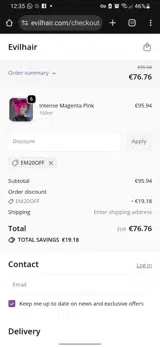 EM20OFF coupon verification screenshot