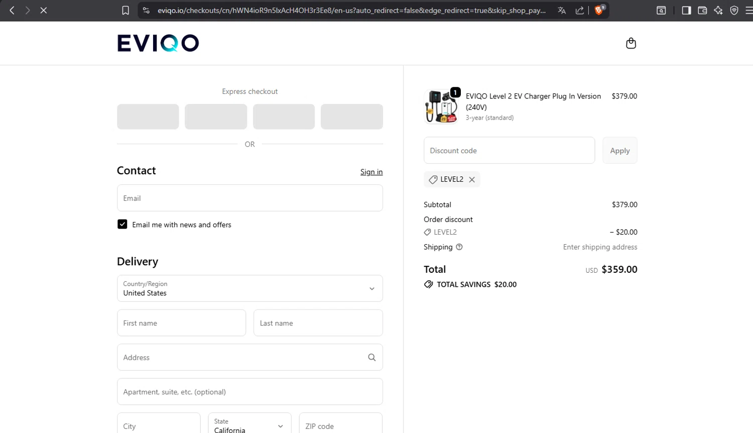 EVIQO discount code screenshot showing code LEVEL2 applied at EVIQO checkout page. Uploaded by SimplyCodes community member crischidy25 on Oct 30, 2025