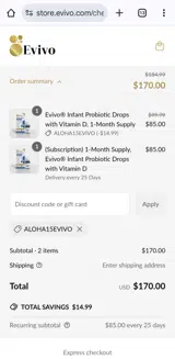 Aloha15evivo coupon verification screenshot