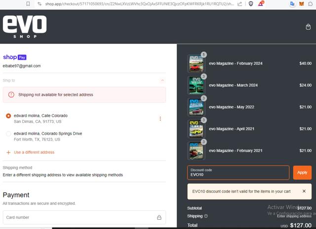 evo Magazine checkout page showing evo Magazine promo code box | Screenshot taken by SimplyCodes community member on Feb 29, 2024