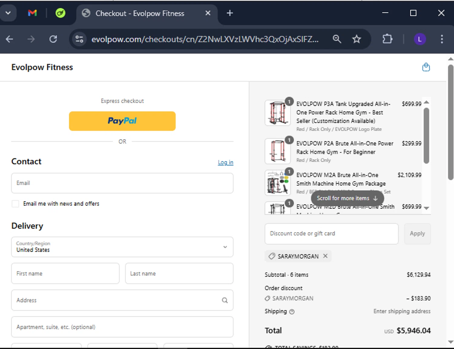 Evolpow promo code screenshot showing code SARAYMORGAN applied at Evolpow checkout page. Uploaded by SimplyCodes community member CoinElite8726 on Apr 3, 2025