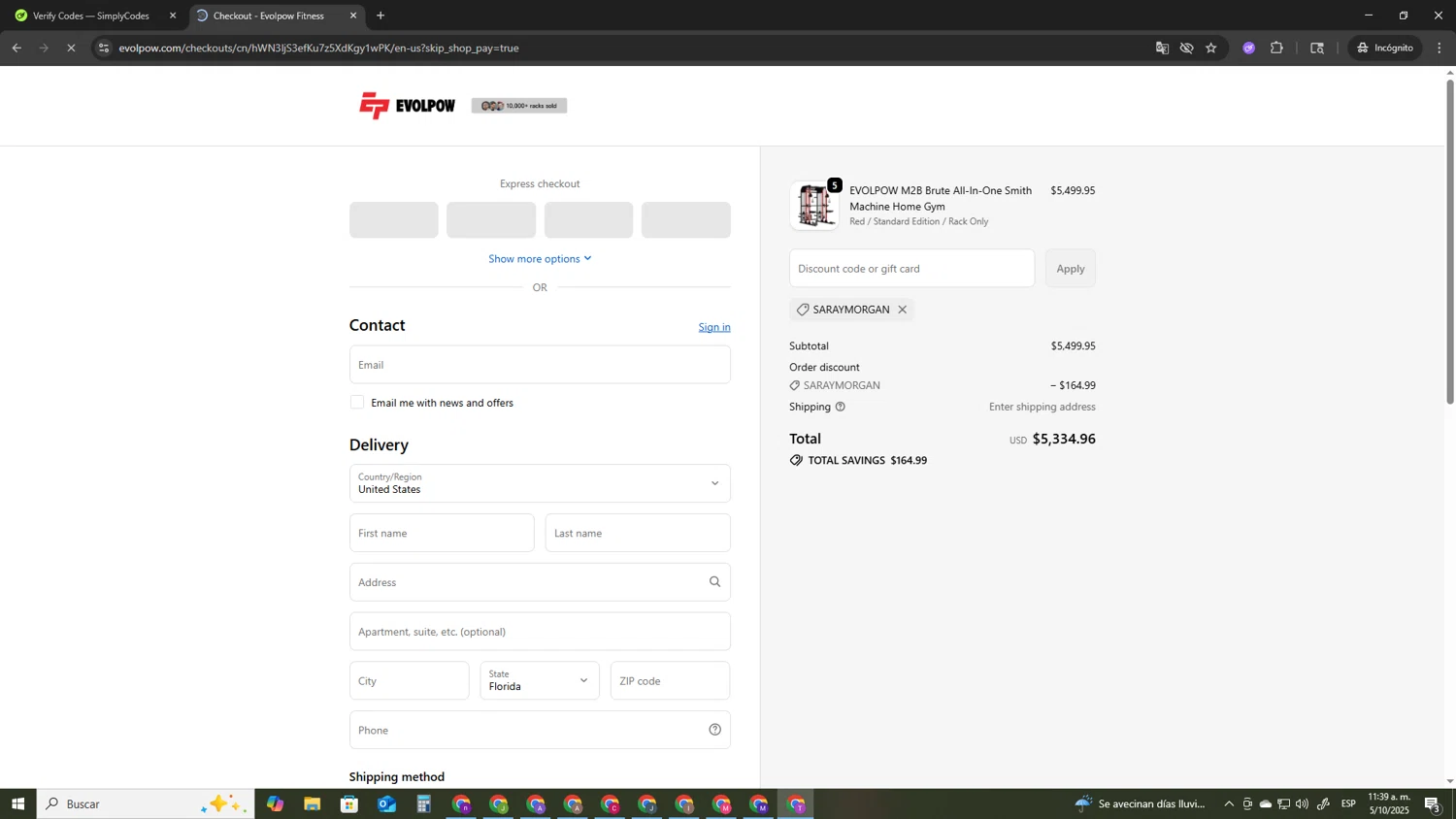 Evolpow promo code screenshot showing code SARAYMORGAN applied at Evolpow checkout page. Uploaded by SimplyCodes community member ShrewdSleuth9497 on Oct 5, 2025