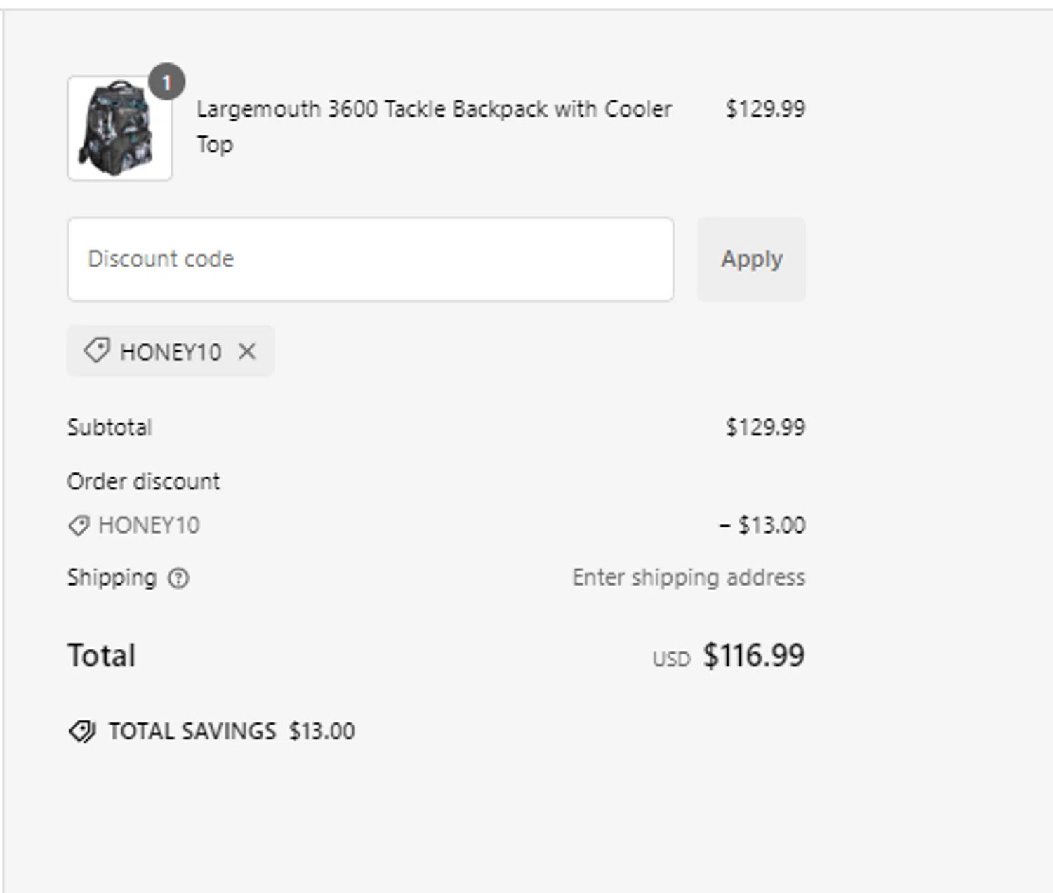 Evolution Outdoor promo code screenshot showing code HONEY10 applied at Evolution Outdoor checkout page. Uploaded by SimplyCodes community member Netheryno on Dec 27, 2024