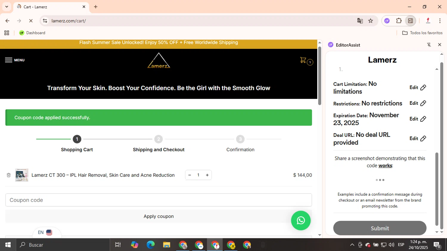 Evolve Clothing promo code screenshot showing code HELLO15 applied at Evolve Clothing checkout page. Uploaded by SimplyCodes community member EpicTracker1394 on Oct 29, 2025