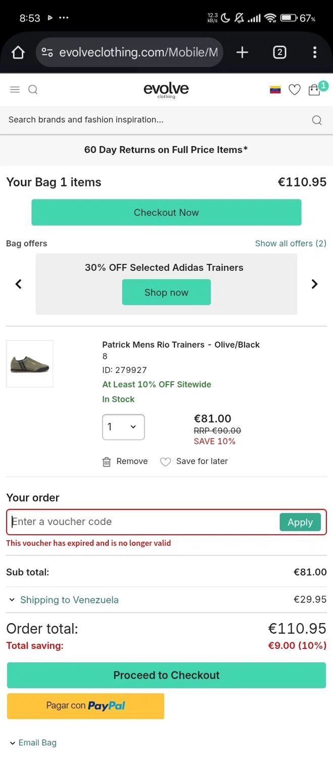 Evolve Clothing promo code screenshot showing code FREEDELUK applied at Evolve Clothing checkout page. Uploaded by SimplyCodes community member Lhhfhii on Nov 11, 2025