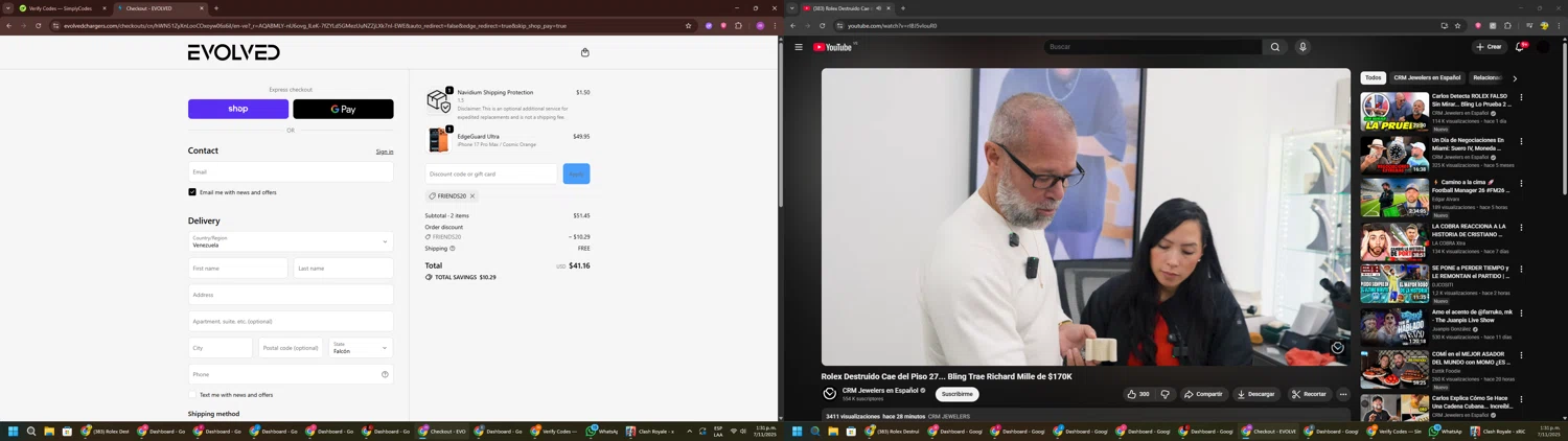 Evolved Chargers discount code screenshot showing code FRIENDS20 applied at Evolved Chargers checkout page. Uploaded by SimplyCodes community member PennyWizard1195 on Nov 7, 2025