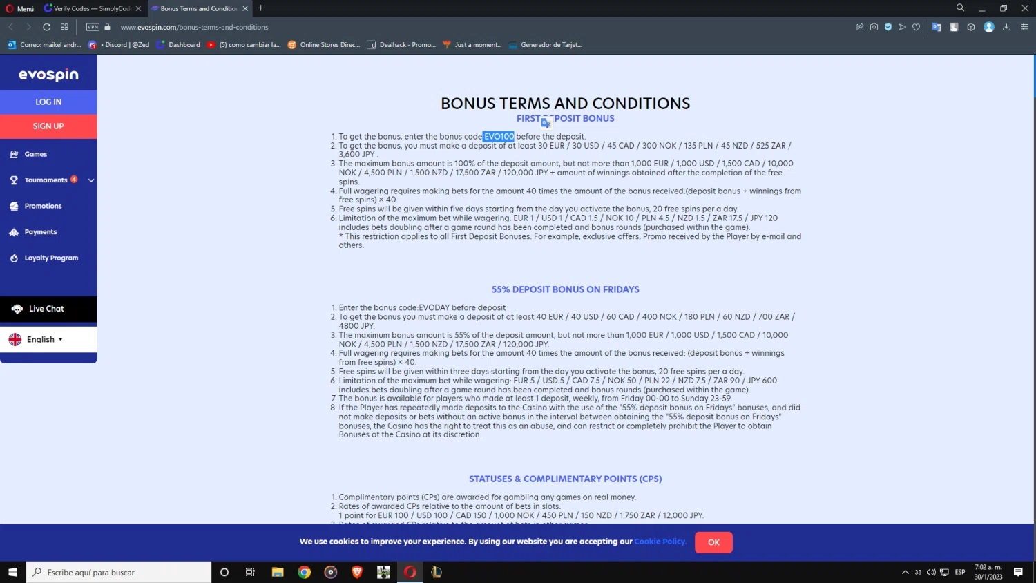 Evospin checkout page showing Evospin promo code box | Screenshot taken by SimplyCodes community member on Jan 30, 2023