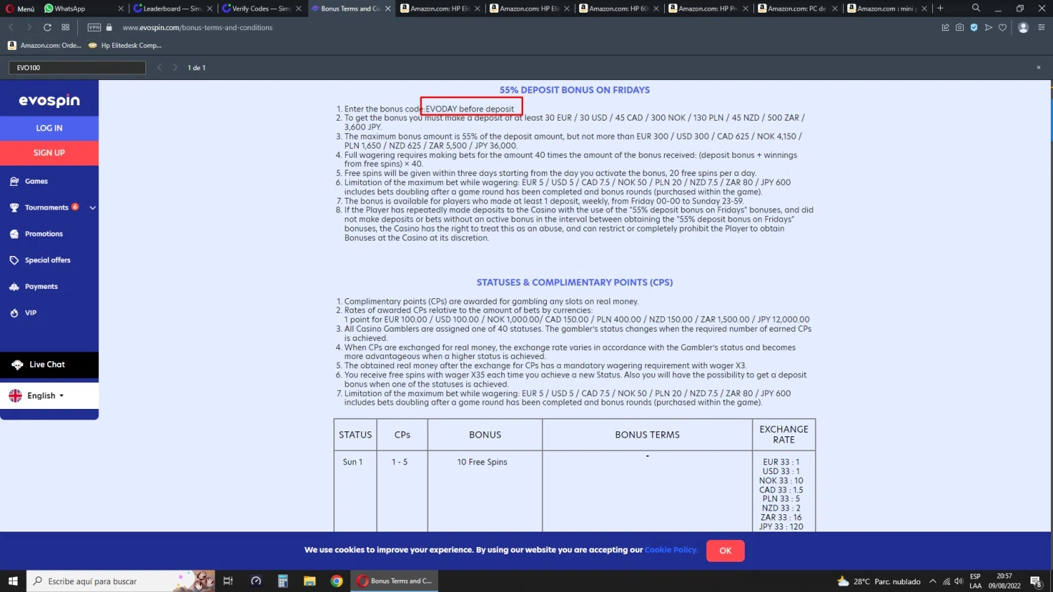 Evospin checkout page showing Evospin promo code box | Screenshot taken by SimplyCodes community member on Aug 9, 2022
