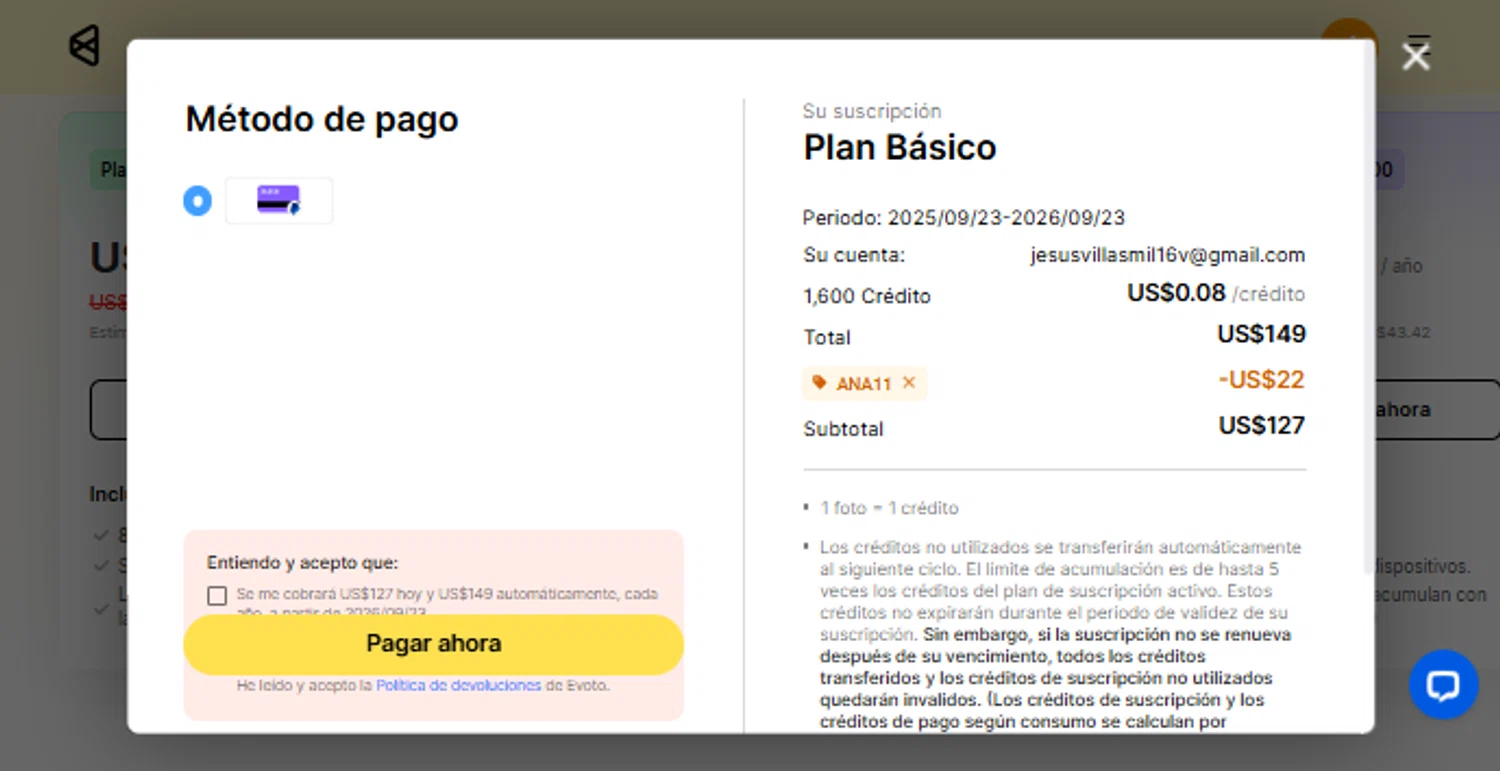 Evoto discount code screenshot showing code ANA11 applied at Evoto checkout page. Uploaded by SimplyCodes community member TraxoGamer on Sep 23, 2025