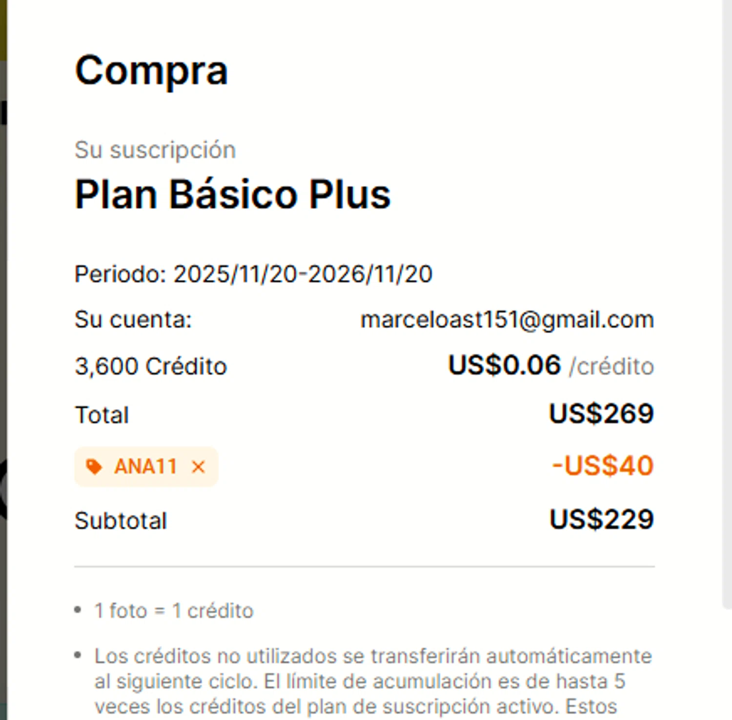 Evoto discount code screenshot showing code ANA11 applied at Evoto checkout page. Uploaded by SimplyCodes community member usercode123 on Nov 20, 2025