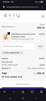 Evry coupon verification screenshot