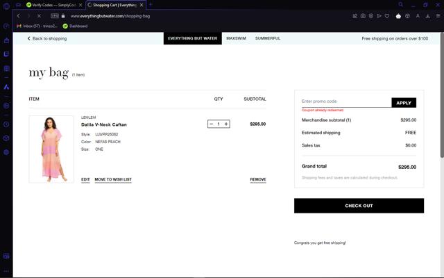 Everything But Water checkout page showing Everything But Water promo code box | Screenshot taken by SimplyCodes community member on Jan 11, 2025