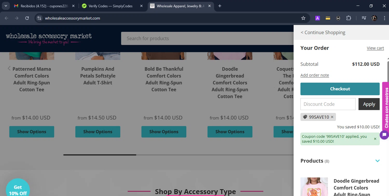 Wholesale Accessory Market checkout page showing Wholesale Accessory Market discount code box | Screenshot taken by SimplyCodes community member on Nov 17, 2025