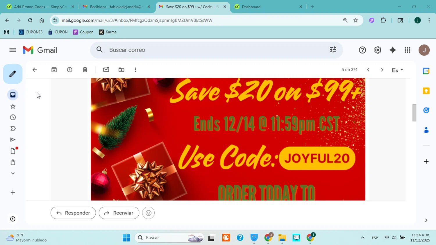 Wholesale Accessory Market discount code screenshot showing code JOYFUL20 applied at Wholesale Accessory Market checkout page. Uploaded by SimplyCodes community member jorgejavierherrera on Dec 11, 2025