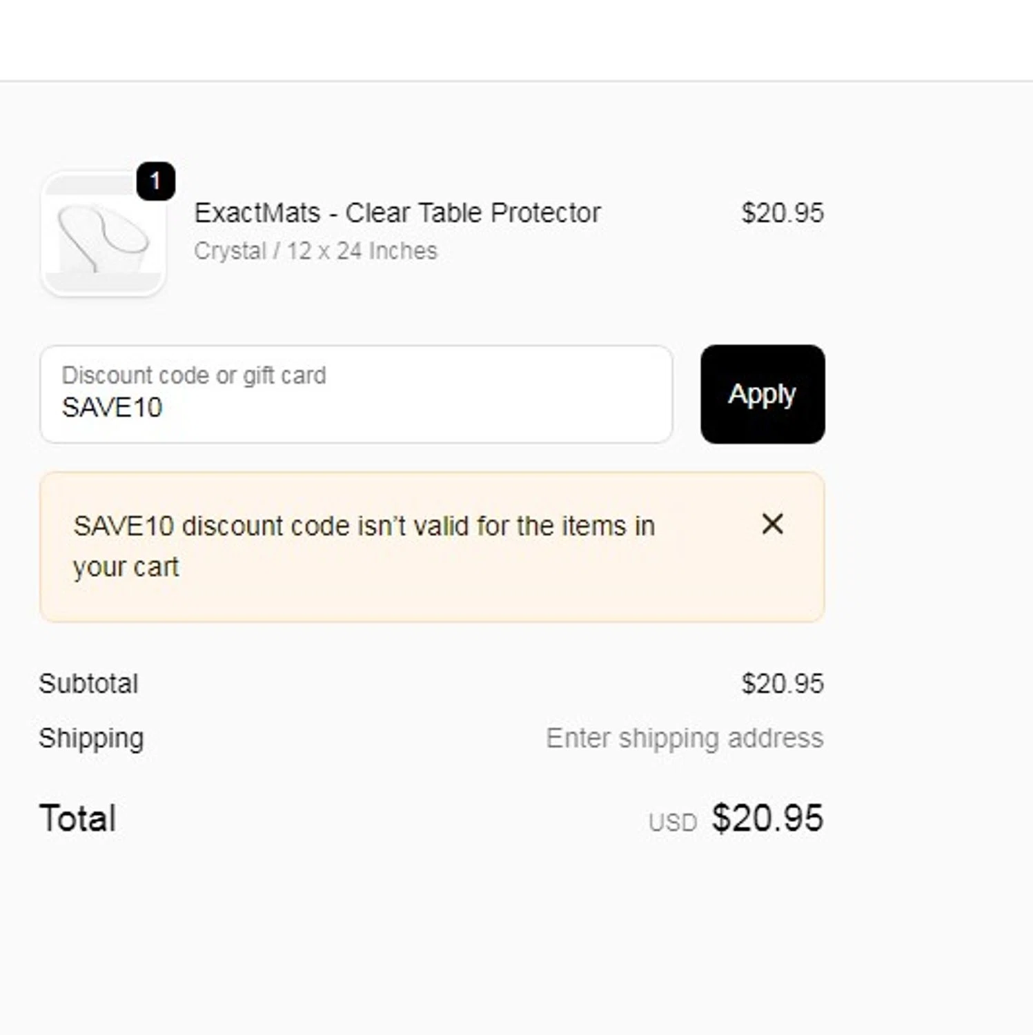 ExactMats discount code screenshot showing code SAVE10 applied at ExactMats checkout page. Uploaded by SimplyCodes community member marialymontiel on Oct 3, 2025