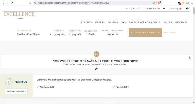 Excellence Resorts checkout page showing Excellence Resorts promo code box | Screenshot taken by SimplyCodes community member on Mar 7, 2025