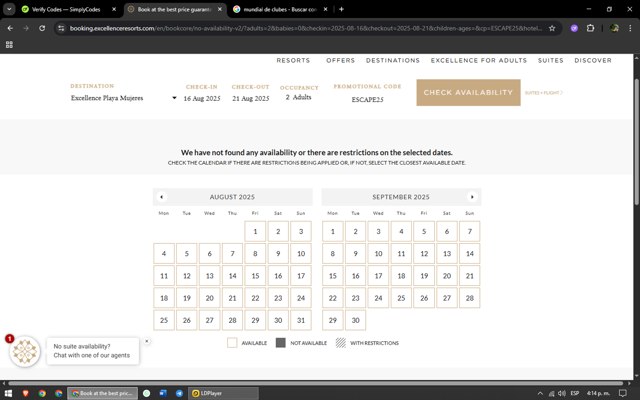 Excellence Resorts checkout page showing Excellence Resorts promo code box | Screenshot taken by SimplyCodes community member on Jun 19, 2025