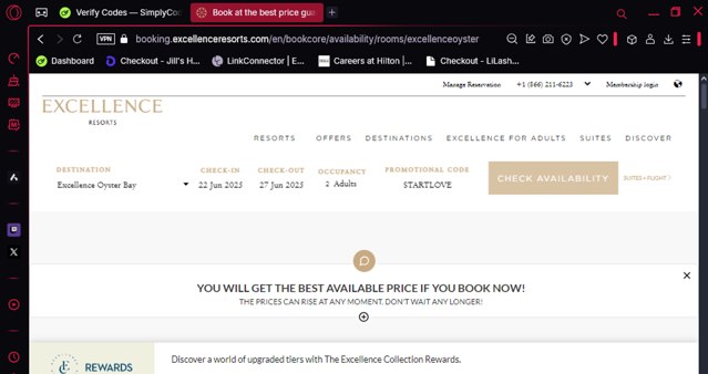 Excellence Resorts checkout page showing Excellence Resorts promo code box | Screenshot taken by SimplyCodes community member on Mar 9, 2025