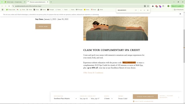 Excellence Resorts checkout page showing Excellence Resorts promo code box | Screenshot taken by SimplyCodes community member on Apr 5, 2025