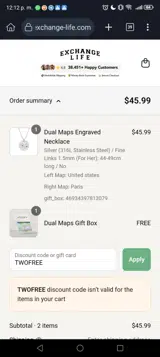 TWOFREE coupon verification screenshot