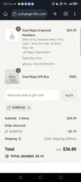 SORRY20 coupon verification screenshot