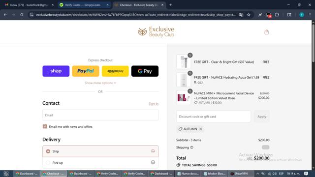 Exclusive Beauty Club checkout page showing Exclusive Beauty Club discount code box | Screenshot taken by SimplyCodes community member on Sep 15, 2025