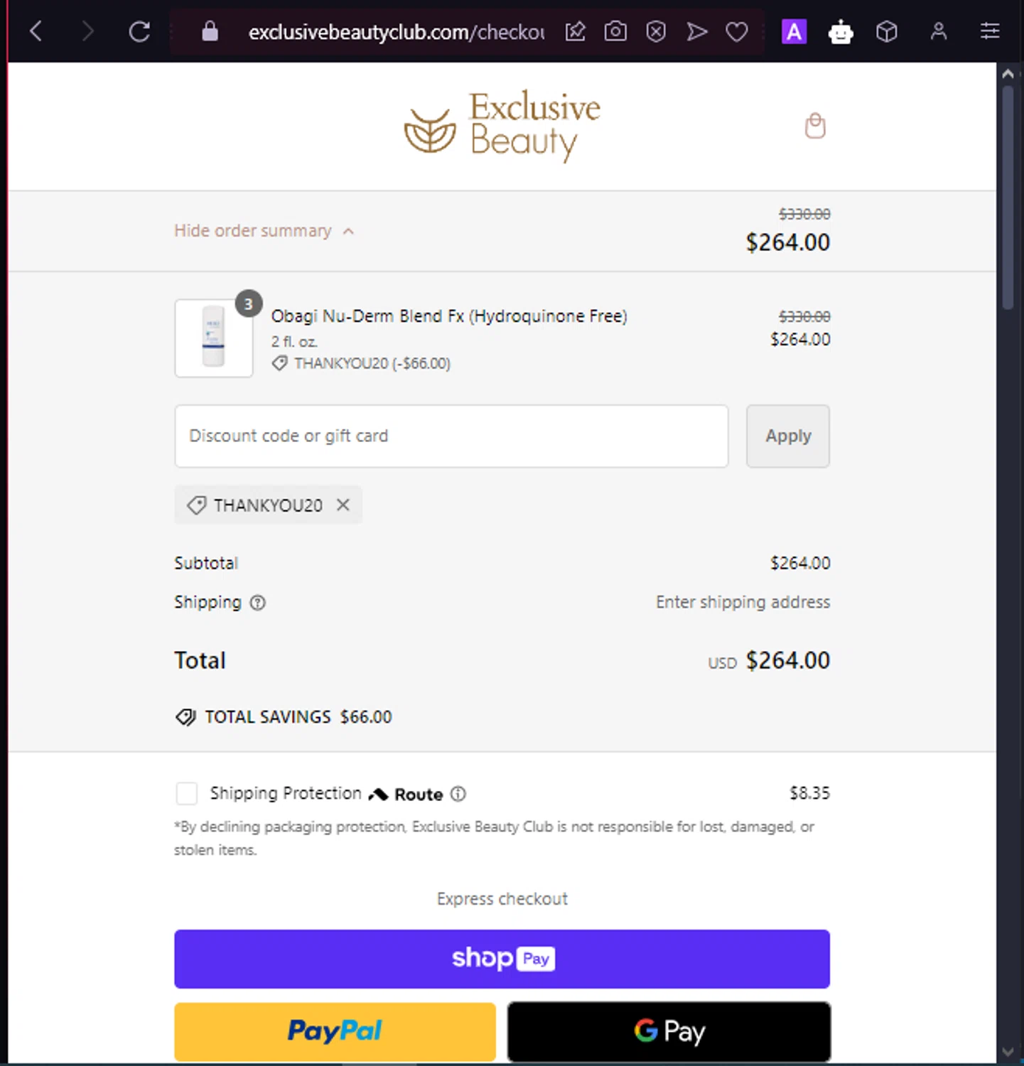 where to use Exclusive Beauty Club promo code box
