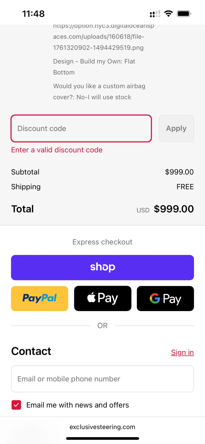 Exclusive Steering promo code screenshot showing code SEPT10 applied at Exclusive Steering checkout page. Uploaded by SimplyCodes community member peachee on Oct 24, 2025